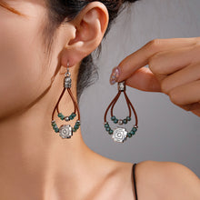 Load image into Gallery viewer, Vintage Earrings Ethnic Style Antique Silver Flower Turquoise Rope Pendant Women's Jewelry