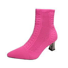 Load image into Gallery viewer, Knitted Sock Boots Women's Plus Size Short Pointed Chunky Heel