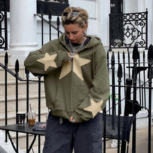 Cargar imagen en el visor de la galería, European And American Street Style Fashion Five-pointed Star Patch Zipper Large Pocket Sweatshirt Autumn And Winter Leisure Coat