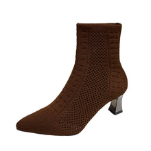 Load image into Gallery viewer, Knitted Sock Boots Women's Plus Size Short Pointed Chunky Heel