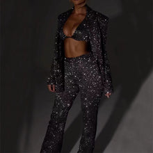 Load image into Gallery viewer, 3pcs Shiny Long-sleeved Suit With Bra Lapel Blazer And Straight-leg Trousers Fashion Party Jacket Set For Women Clothing