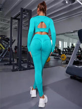 Load image into Gallery viewer, 2pcs Sports Suits Long Sleeve Hollow Design Tops And Butt Lifting High Waist Seamless Fitness Leggings Sports Gym Sportswear Outfits Clothing