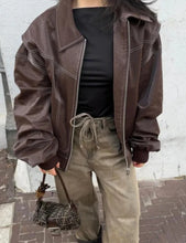 Load image into Gallery viewer, Loose Fashion Lapel Zip-up Jacket Cool Long Sleeve Zipper Closure Moto Biker Leather Jacket Womens Clothing