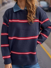 Load image into Gallery viewer, Contrast Stripes Round Neck Long Sleeve Sweater