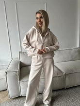 Load image into Gallery viewer, European And American Solid Color Long Sleeve Zipper Cardigan Hoodie Lace-up Trousers Two-piece Set