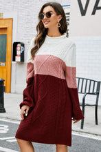 Load image into Gallery viewer, Color Block Mixed Knit Crewneck Sweater Dress