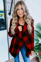 Load image into Gallery viewer, Women's Plaid Long Sleeve Asymmetric Collar Open Front Coat
