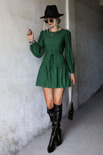 Load image into Gallery viewer, Frill Trim Tie Waist Puff Sleeve Mini Dress