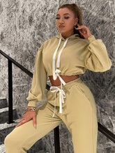 Load image into Gallery viewer, Two-Tone Drawstring Cropped Hoodie and Joggers Set