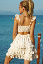Load image into Gallery viewer, Floral Cutout Ruffle Shoulder Tiered Mini Dress