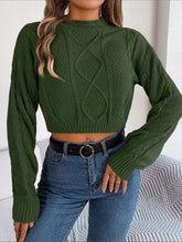 Load image into Gallery viewer, Cable-Knit Round Neck Cropped Sweater