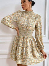 Load image into Gallery viewer, Floral Ruffle Collar Smocked Waist Layered Dress