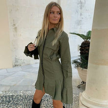 Load image into Gallery viewer, V-neck Solid Color High Waist Shirt Dress