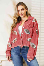 Load image into Gallery viewer, Football Patch Raw Hem Shacket