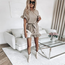 Load image into Gallery viewer, Women Short Sleeve Ruffle Hem Sashes Dress