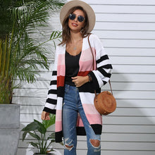 Load image into Gallery viewer, Patchwork Striped Long Sweater Coat