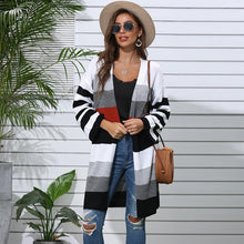 Load image into Gallery viewer, Patchwork Striped Long Sweater Coat