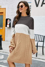 Load image into Gallery viewer, Color Block Mixed Knit Crewneck Sweater Dress