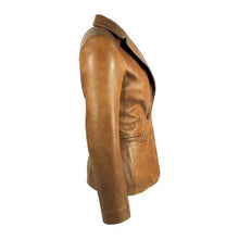 Load image into Gallery viewer, Womens Tapered Tan Leather Blazer Awesome Lambskin