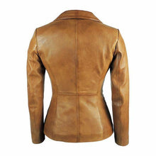 Load image into Gallery viewer, Womens Tapered Tan Leather Blazer Awesome Lambskin