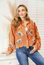 Load image into Gallery viewer, Football Patch Raw Hem Shacket