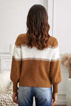 Load image into Gallery viewer, Color Block High Neck Lantern Sleeve Pullover Sweater