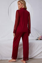 Load image into Gallery viewer, Spliced Lace Lapel Collar Pajama Set