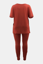 Load image into Gallery viewer, Plus Size V-Neck Slit Top and Pants Set