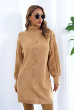 Load image into Gallery viewer, Openwork Turtleneck Long Sleeve Sweater Dress