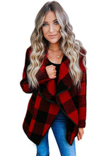 Load image into Gallery viewer, Women's Plaid Long Sleeve Asymmetric Collar Open Front Coat