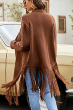 Load image into Gallery viewer, Fringe Hem Open Front Ribbed Trim Cardigan