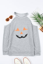 Load image into Gallery viewer, Halloween Graphic Cold-Shoulder Distressed Sweatshirt
