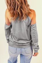 Load image into Gallery viewer, Halloween Graphic Cold-Shoulder Distressed Sweatshirt