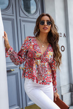 Load image into Gallery viewer, Printed Deep V Flounce Sleeve Blouse