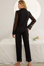 Load image into Gallery viewer, Spliced Lace Lapel Collar Pajama Set