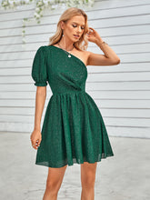 Load image into Gallery viewer, One-Shoulder Puff Sleeve A-Line Dress
