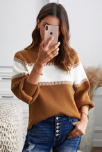 Load image into Gallery viewer, Color Block High Neck Lantern Sleeve Pullover Sweater