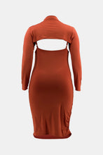 Load image into Gallery viewer, Plus Size Ruched Bodycon Dress and Bolero Set