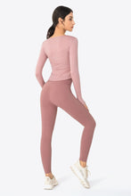 Load image into Gallery viewer, Thumbhole Long Sleeve Pleated Detail Notched Sports Top