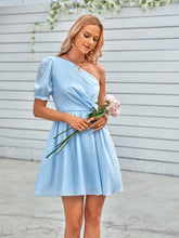 Load image into Gallery viewer, One-Shoulder Puff Sleeve A-Line Dress