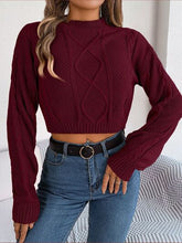 Load image into Gallery viewer, Cable-Knit Round Neck Cropped Sweater
