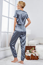 Load image into Gallery viewer, Satin Short Sleeve Crop Top and Joggers Lounge Set