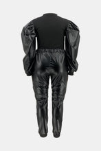 Load image into Gallery viewer, Plus Size Puff Sleeve Spliced Top and Drawstring Waist Joggers Set