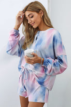 Load image into Gallery viewer, Quarter-Button Top and Drawstring Shorts Loungewear Set