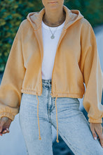 Load image into Gallery viewer, Zip Up Drawstring Detail Cropped Hoodie