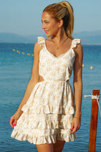 Load image into Gallery viewer, Floral Cutout Ruffle Shoulder Tiered Mini Dress