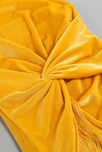 Load image into Gallery viewer, Velvet Twisted Asymmetrical Fringe Hem Dress