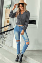 Load image into Gallery viewer, Gathered Detail Button Front Crop Top