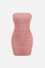 Load image into Gallery viewer, Ruched Strapless Zip-Back Bodycon Dress