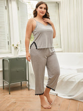 Load image into Gallery viewer, Plus Size Lace Trim Slit Cami and Pants Pajama Set